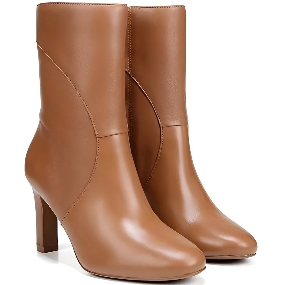 Naturalizer Harlene Leather Heeled Ankle Boots Women's Size 9.5M Tan Brown‎